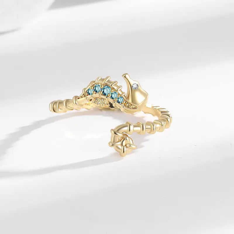 Ocean Seahorse Open Ring Female Inlaid With Green Zirconium Lootquake LLC  Techno geeks