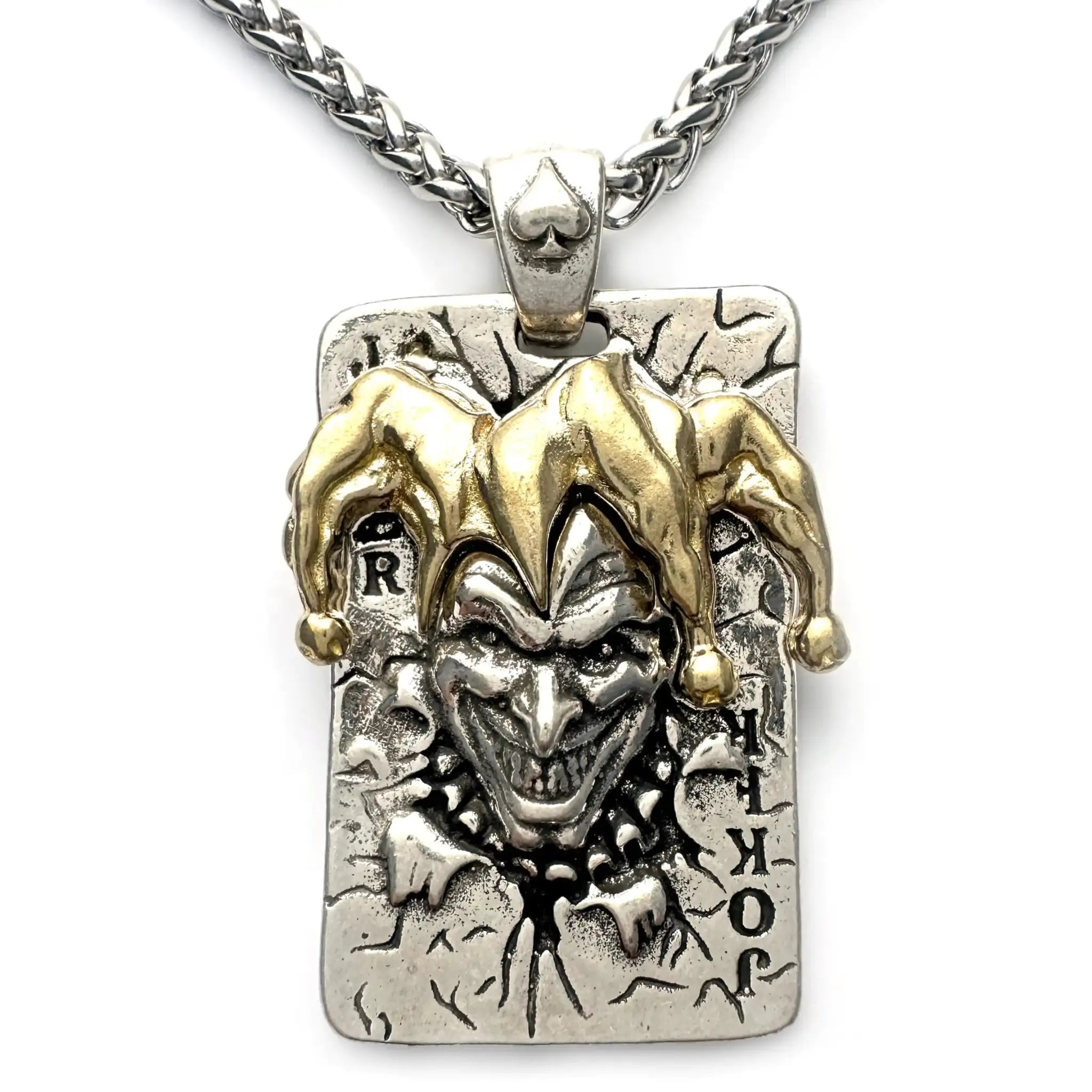 JWM Mens Silver Plated Brass Pendants Necklaces with 23.6" Stainless Steel Chain Pendants Necklaces for Men Women Exquisite Packaging (019-Poker Joker) Lootquake LLC  Techno geeks