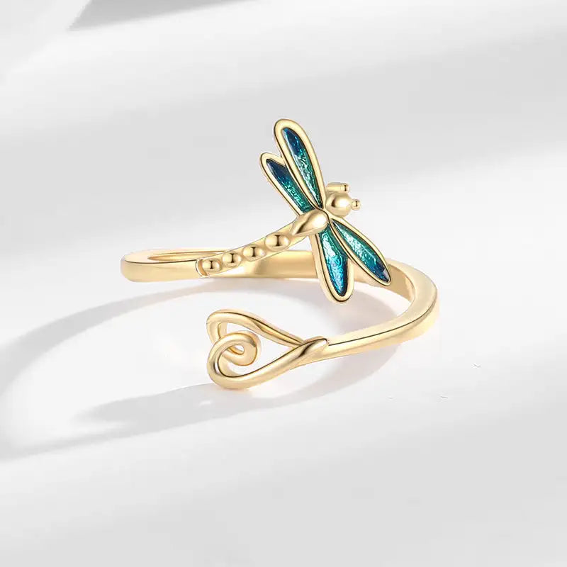 Blue Dragonfly Ring Female Exquisite Epoxy Lootquake LLC  Techno geeks