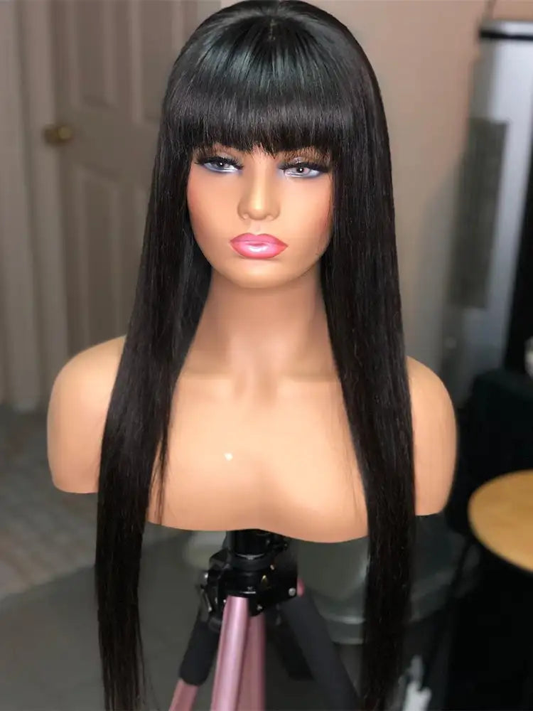 Brazilian Straight Black 100 Real Hair 30Inch Long Bangs Wig Lootquake LLC  Techno geeks
