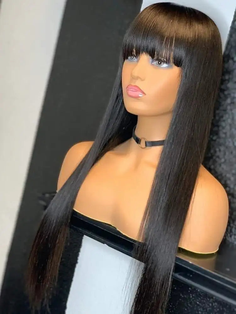 Brazilian Straight Black 100 Real Hair 30Inch Long Bangs Wig Lootquake LLC  Techno geeks
