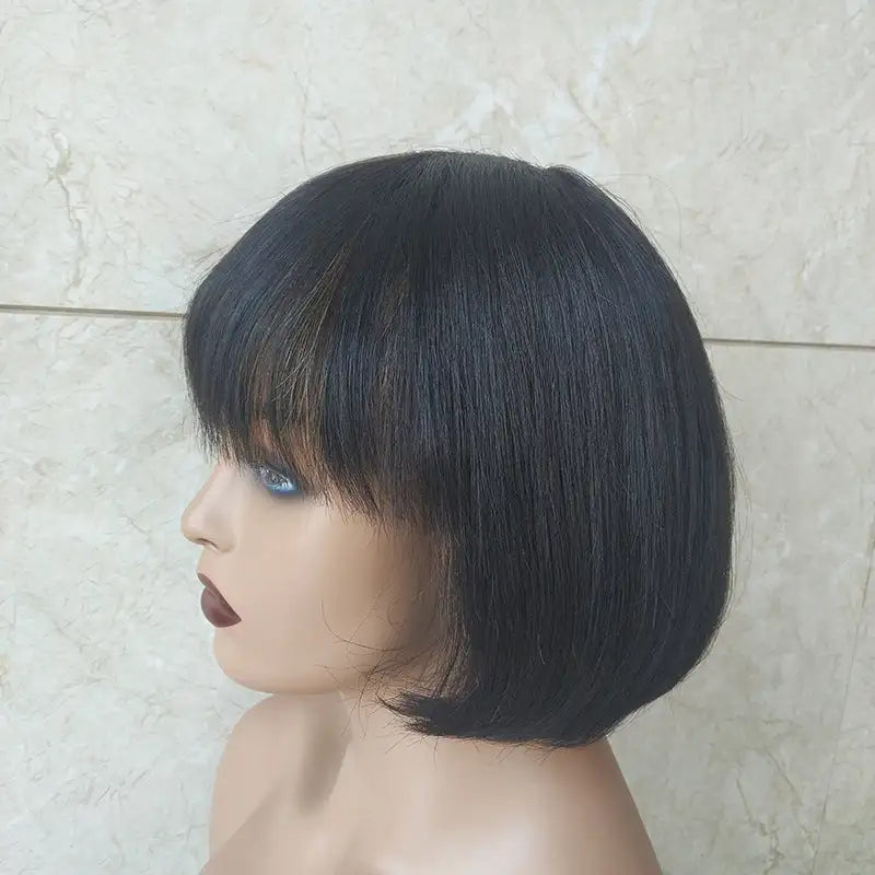 Double Drawn Short Bob Wig Brazilian Human Hair Fringe Wig Lootquake LLC  Techno geeks