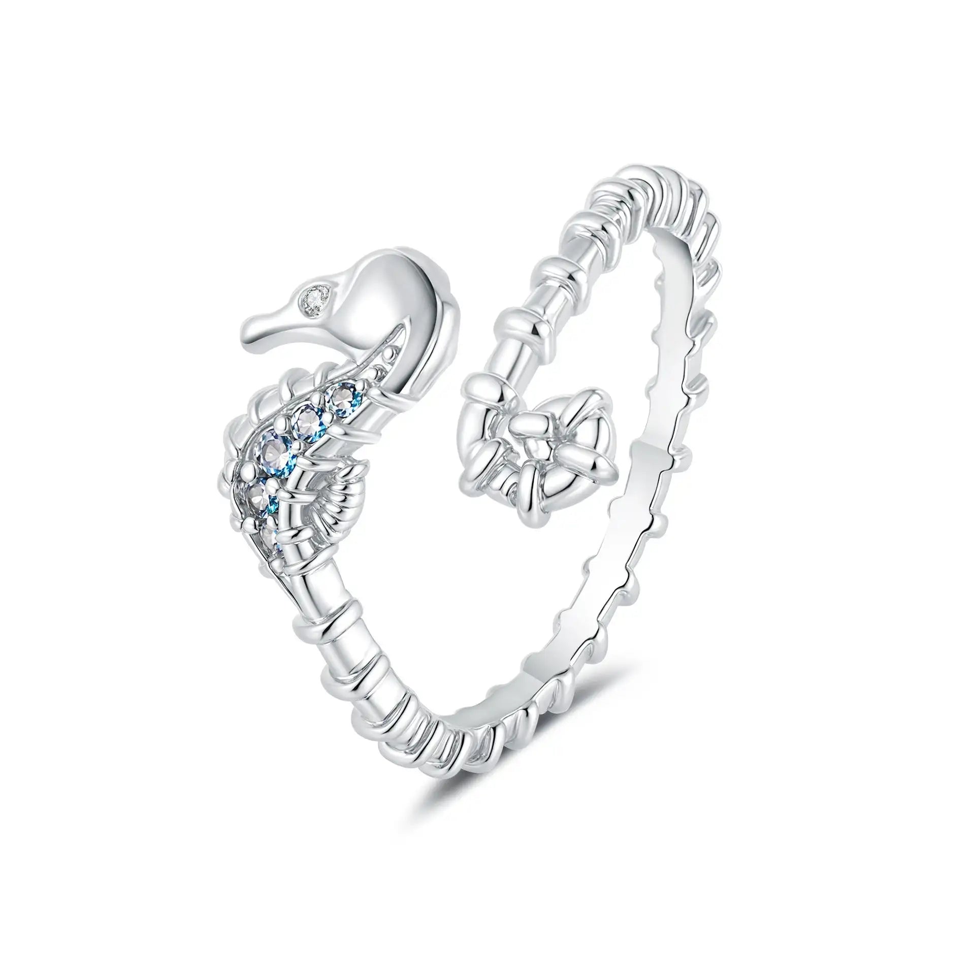 Ocean Seahorse Open Ring Female Inlaid With Green Zirconium Lootquake LLC  Techno geeks