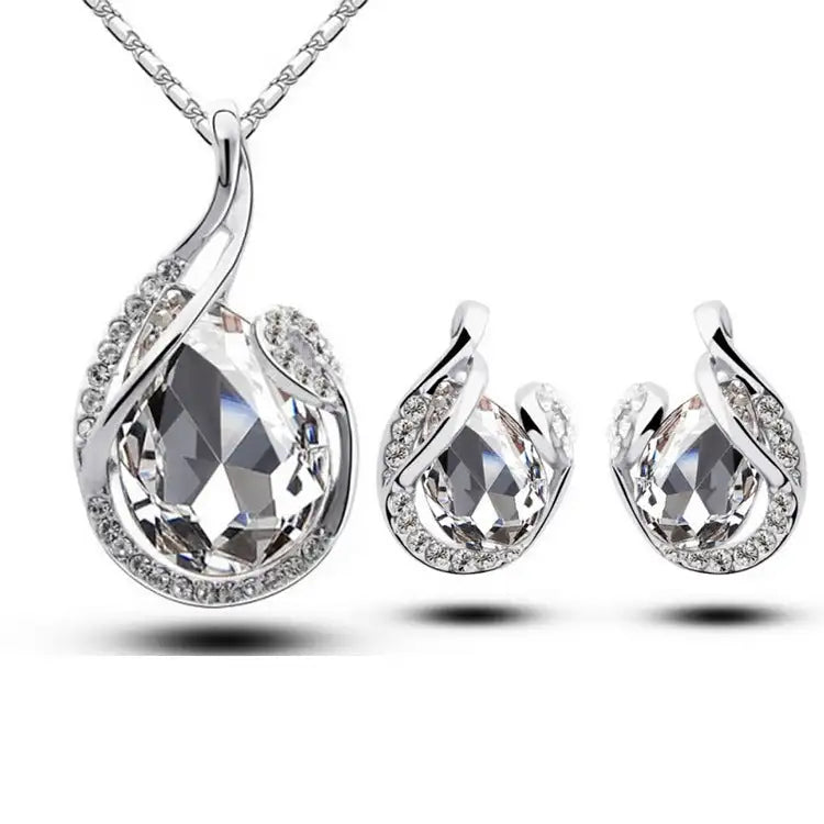 3pcs Rhinestone Necklace Set With Earrings Fashion Water-drop-shaped Jewelry For Women Valentine's Day Lootquake LLC  Techno geeks