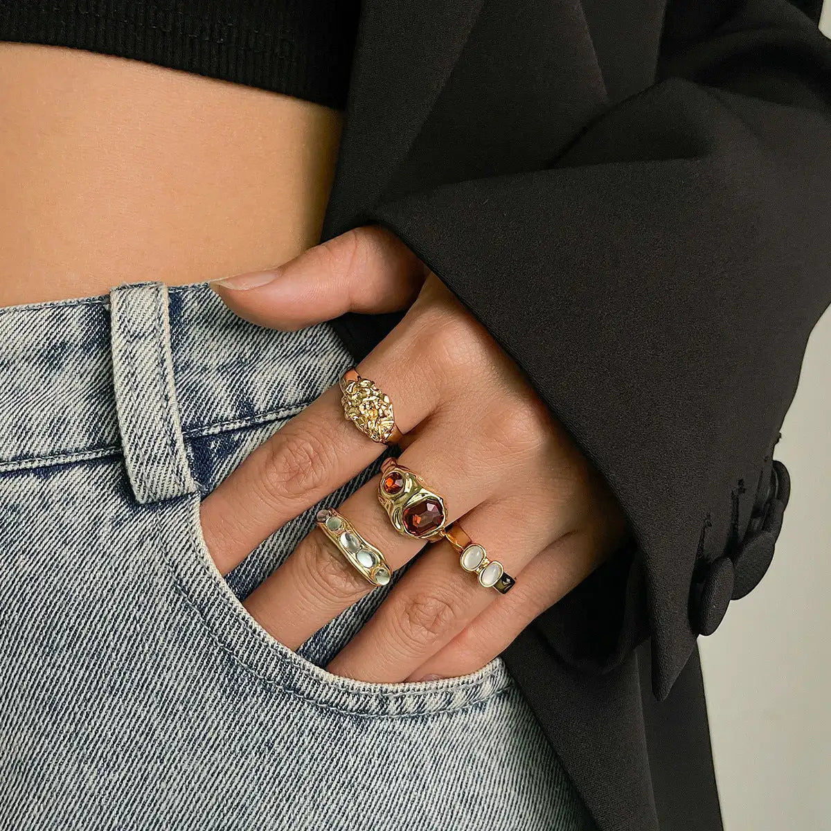 Geometric Diamond Gemstone Ring Suit Women Lootquake LLC  Techno geeks