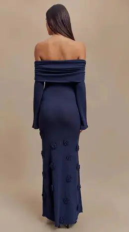 Off Shoulder Knit Rose Maxi Dress Techno geeks  Techno geeks