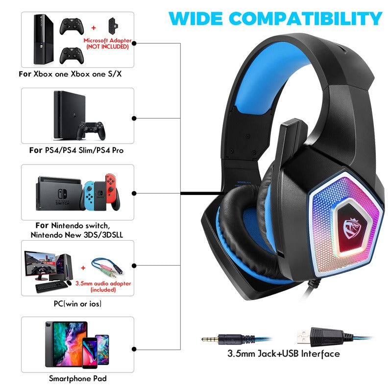 Head mounted gaming headphones colorful RGB wired computer headphones game controller headphones V.I.P Digital Presence  Techno geeks