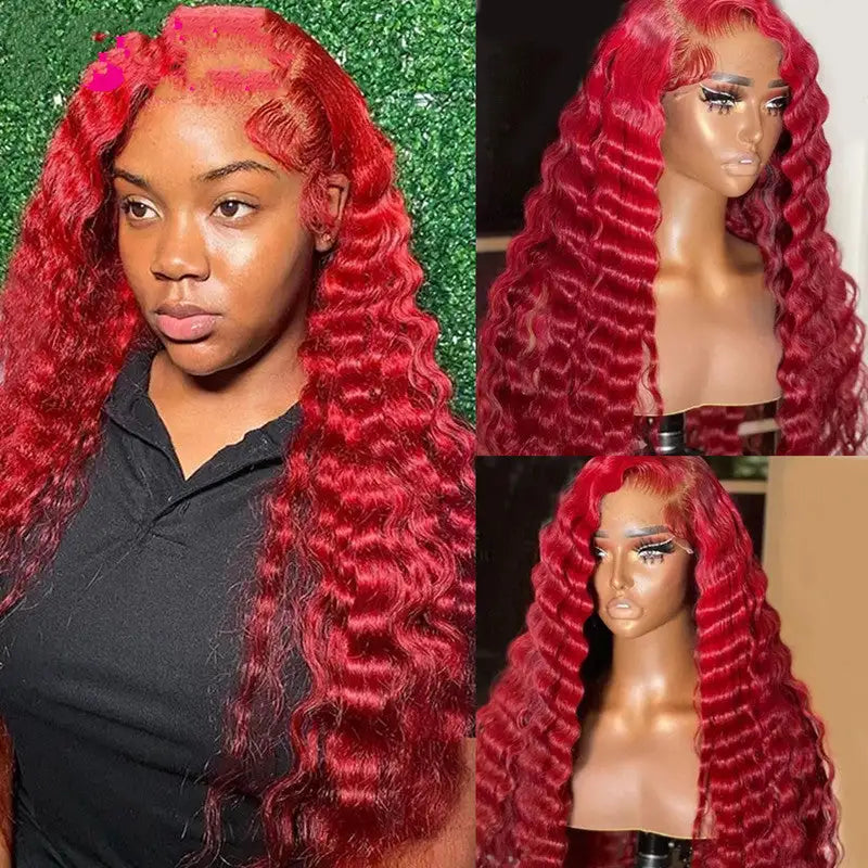 Red Deep Wave Human Hair Wig Real Headgear Lootquake LLC  Techno geeks