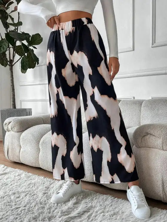 Ladies' Printed Comfortable And Fashionable Casual Wide Leg Pants Lootquake LLC  Techno geeks