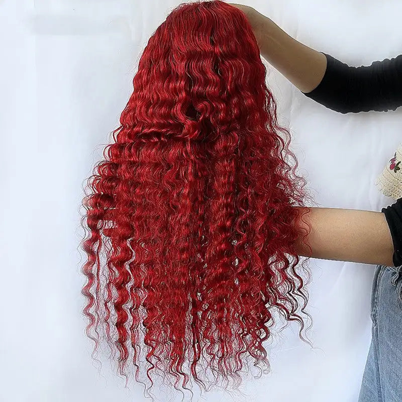 Red Deep Wave Human Hair Wig Real Headgear Lootquake LLC  Techno geeks