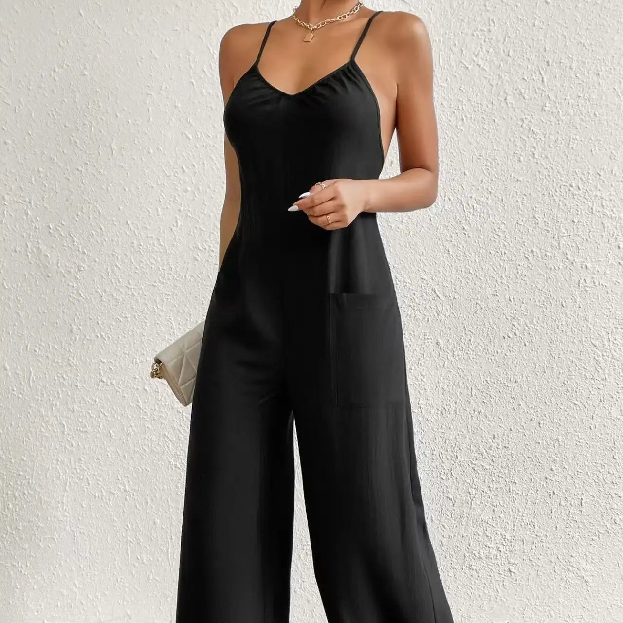 Ladies' Cross Leisure Vacation Lazy Backless Wide Leg Pants Camisole Skirt Jumpsuit Lootquake LLC  Techno geeks