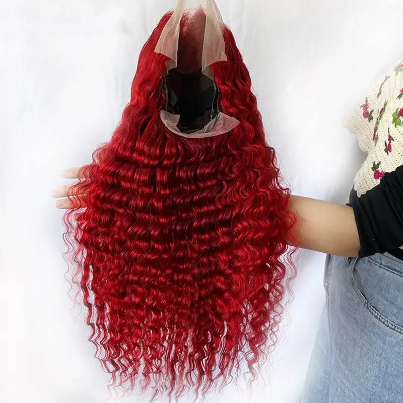 Red Deep Wave Human Hair Wig Real Headgear Lootquake LLC  Techno geeks