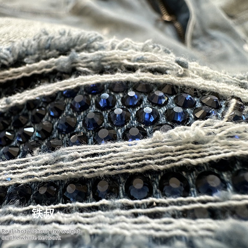 Handmade Splash-ink Blue Diamond Ripped Jeans Lootquake LLC  Techno geeks