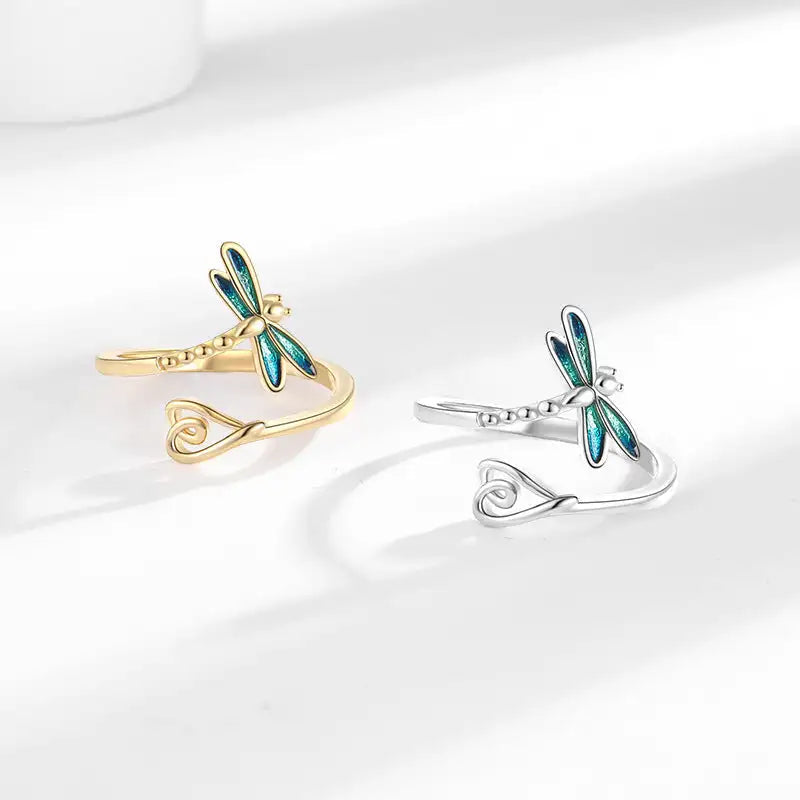 Blue Dragonfly Ring Female Exquisite Epoxy Lootquake LLC  Techno geeks