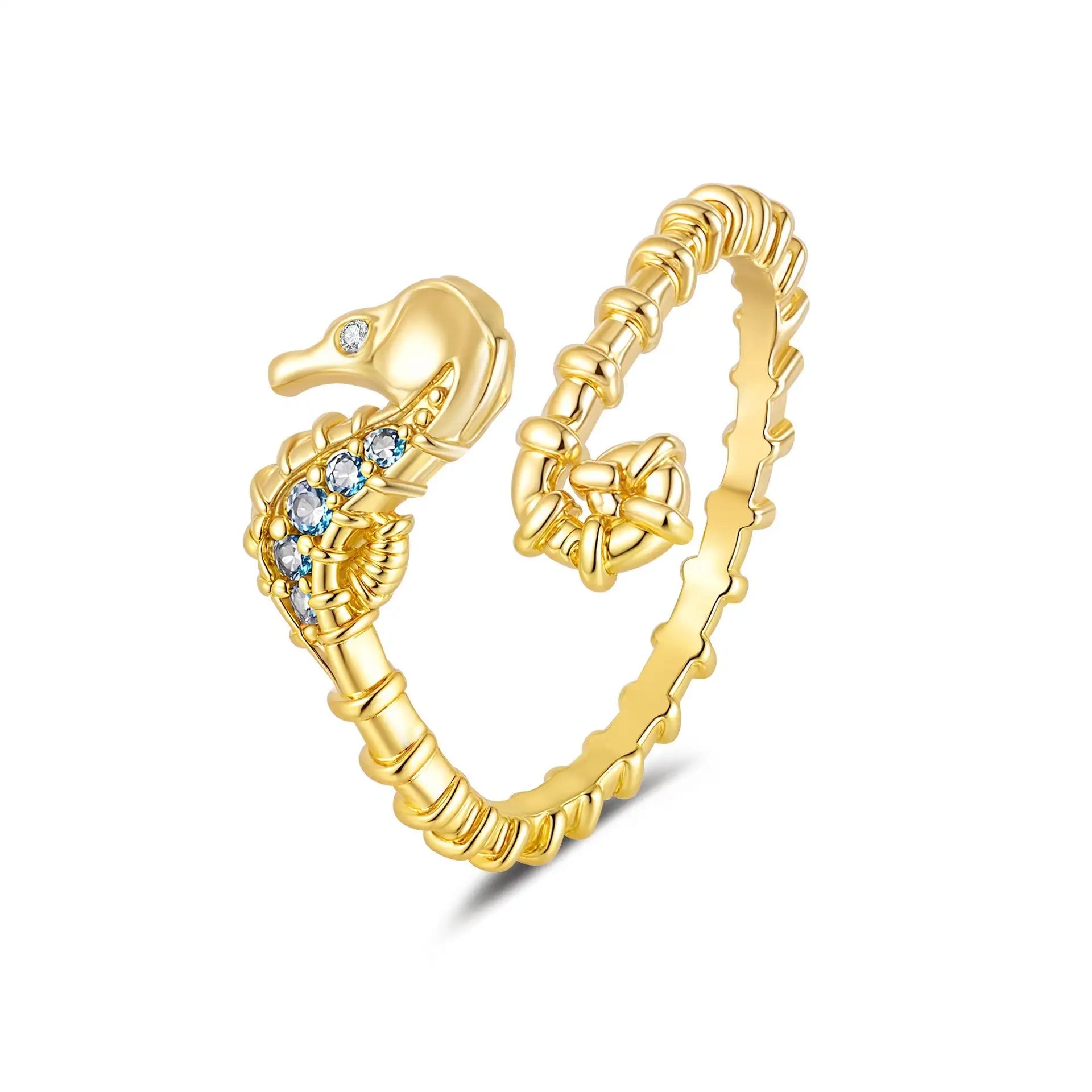 Ocean Seahorse Open Ring Female Inlaid With Green Zirconium Lootquake LLC  Techno geeks