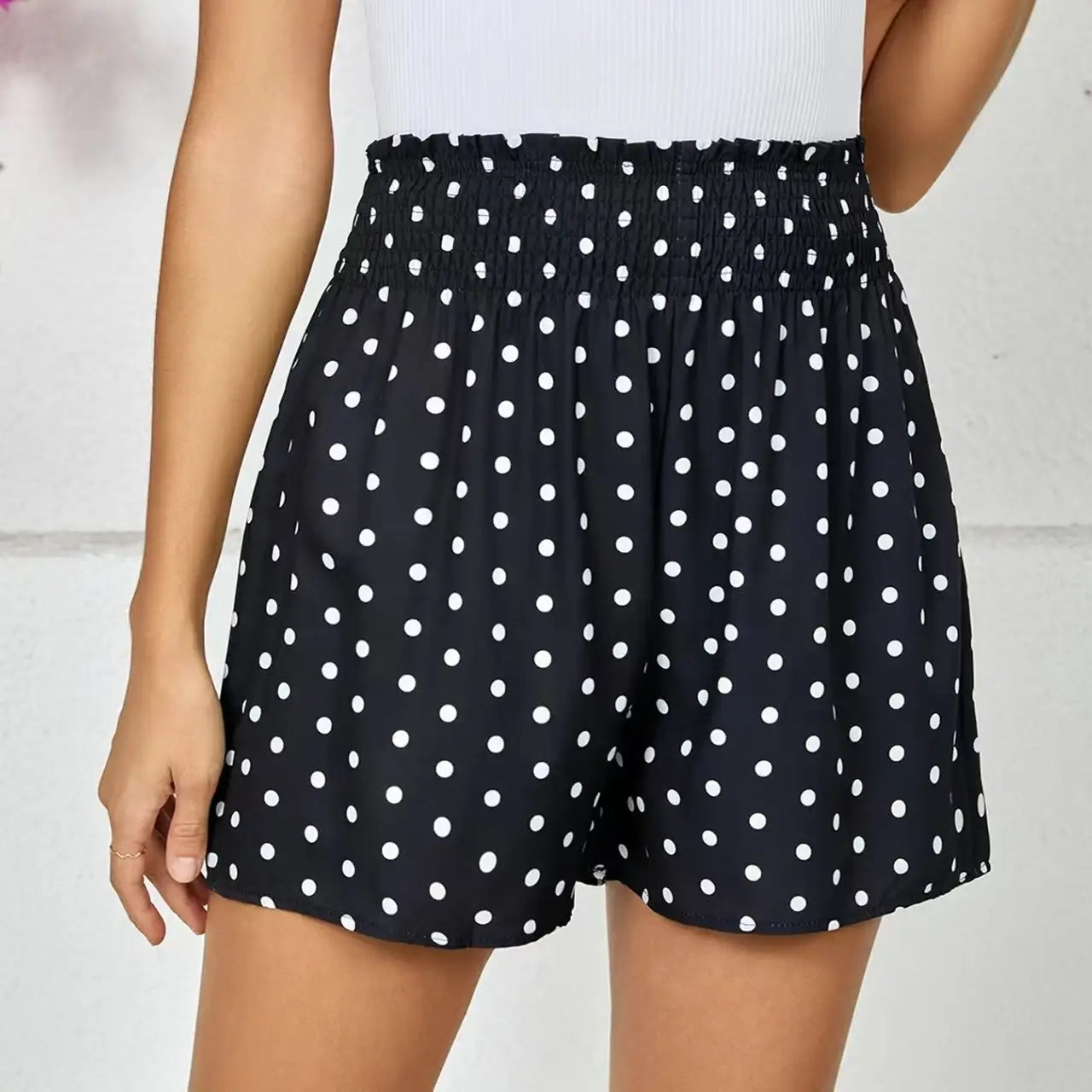 Ladies' Polka Dot Printed Sherry Shorts With Drawstring And Casual Shorts Lootquake LLC  Techno geeks