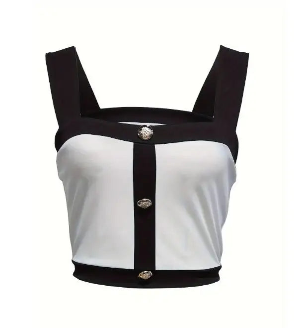 Women's Square Neck Sleeveless Color Blocked Versatile Slim Fit Vest Lootquake LLC  Techno geeks