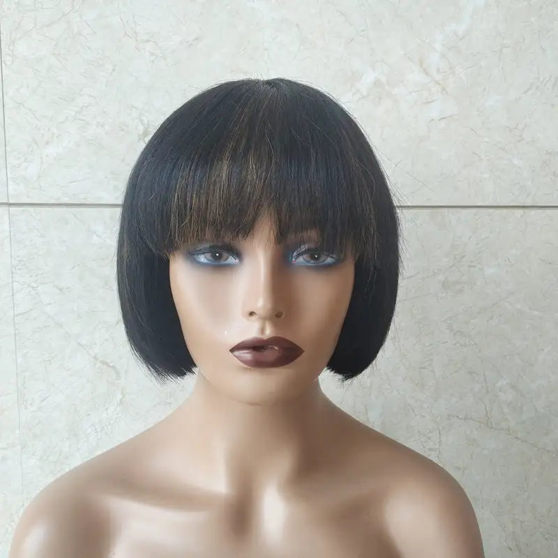 Double Drawn Short Bob Wig Brazilian Human Hair Fringe Wig Lootquake LLC  Techno geeks