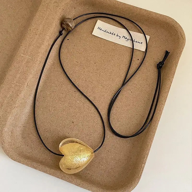 New Style Glass Love Pendant Design Sense Niche Long Necklace Lootquake LLC  Techno geeks