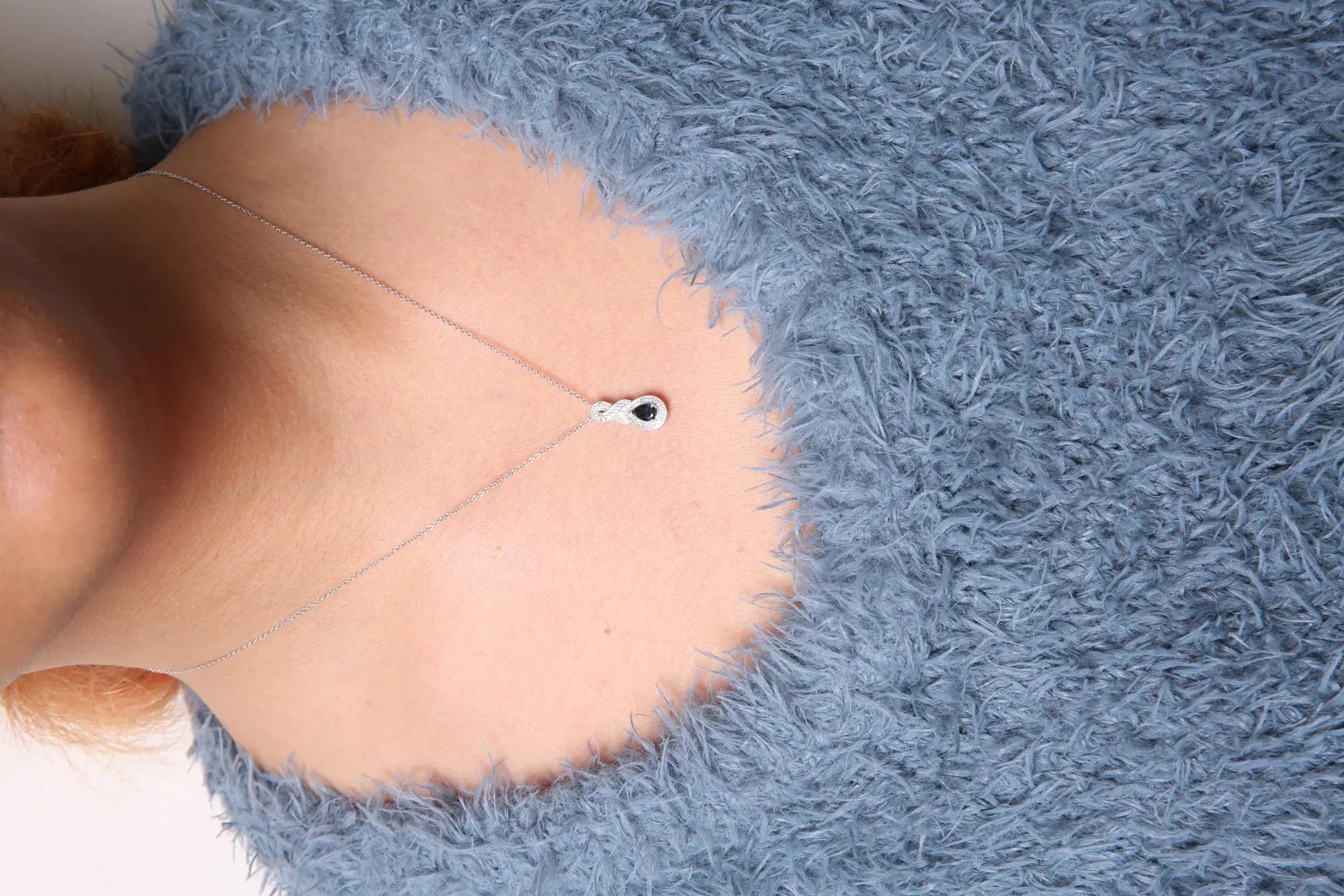 .925 Sterling Silver 6x4mm Pear Sapphire and Diamond Accent Infinity Drop 18" Pendant Necklace (H-I Color, SI1-SI2 Clarity) Lootquake LLC  Techno geeks