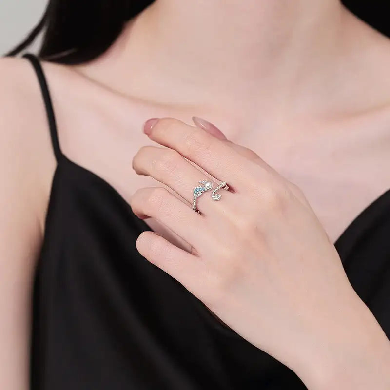 Ocean Seahorse Open Ring Female Inlaid With Green Zirconium Lootquake LLC  Techno geeks