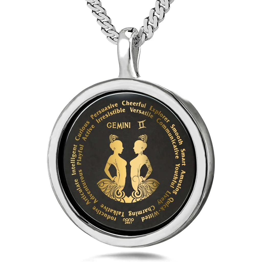 Gemini Necklaces for Lovers of the Zodiac 24k Gold Inscribed Lootquake LLC  Techno geeks