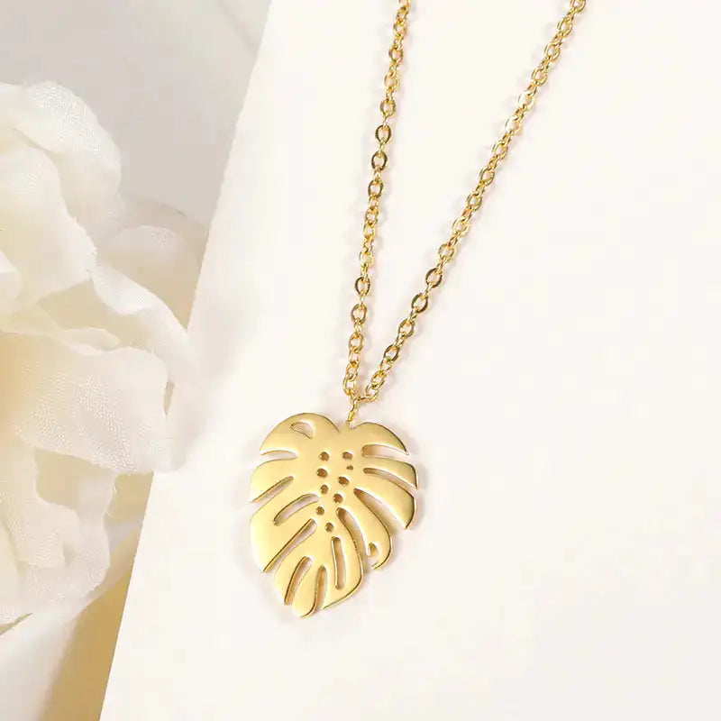 Hawaii Style Summer Collar Stainless Steel Palm Leaf Necklaces Lootquake LLC  Techno geeks