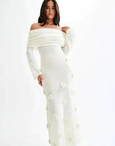 Off Shoulder Knit Rose Maxi Dress Techno geeks  Techno geeks