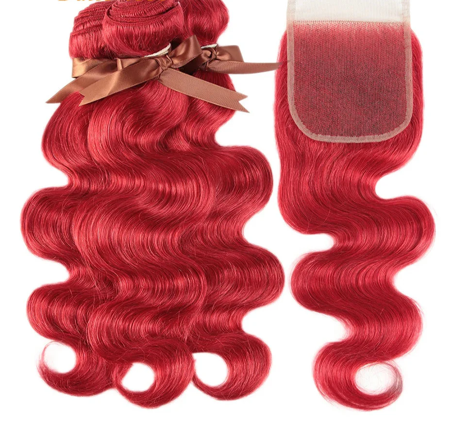 Rebecca Oxblood Red Body Wave Bundles with Closure | 3 Brazilian Remy Human Hair Weave & Closure Set Luxegan  Techno geeks