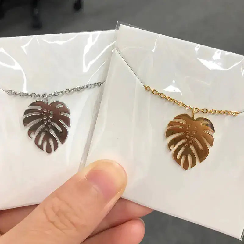 Hawaii Style Summer Collar Stainless Steel Palm Leaf Necklaces Lootquake LLC  Techno geeks