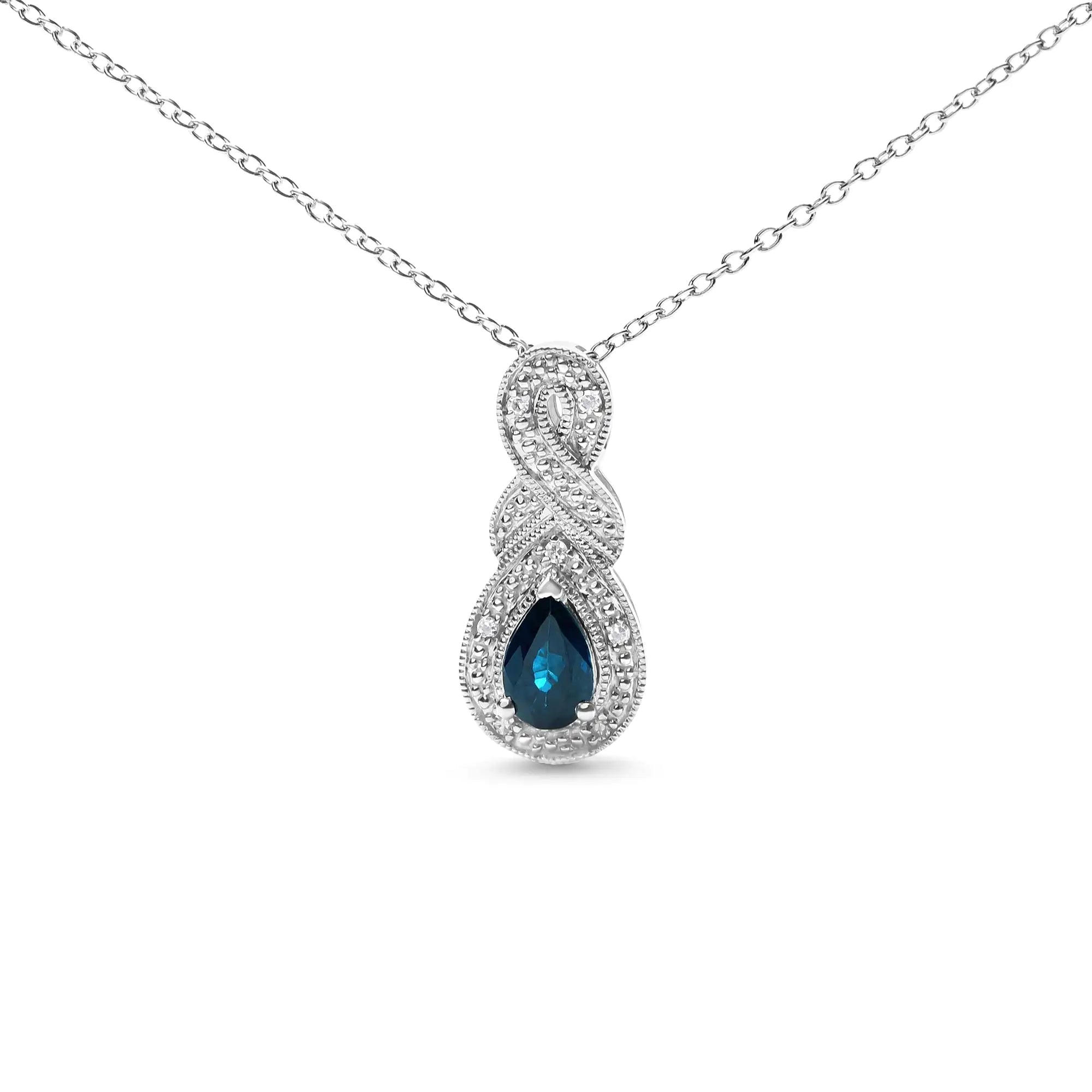 .925 Sterling Silver 6x4mm Pear Sapphire and Diamond Accent Infinity Drop 18" Pendant Necklace (H-I Color, SI1-SI2 Clarity) Lootquake LLC  Techno geeks