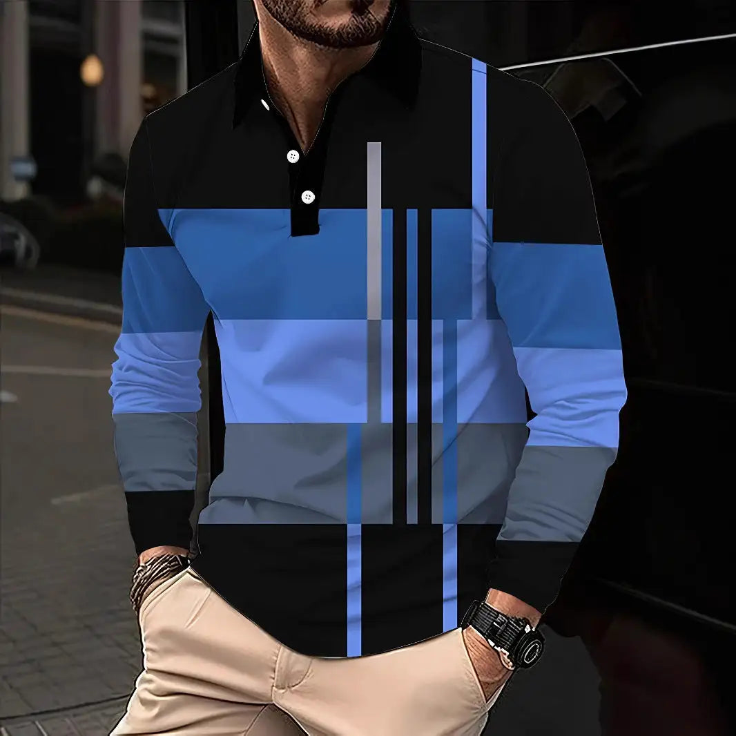 Men's Button Casual Slim Lapel 3D Printed Long Sleeve Lootquake LLC  Techno geeks