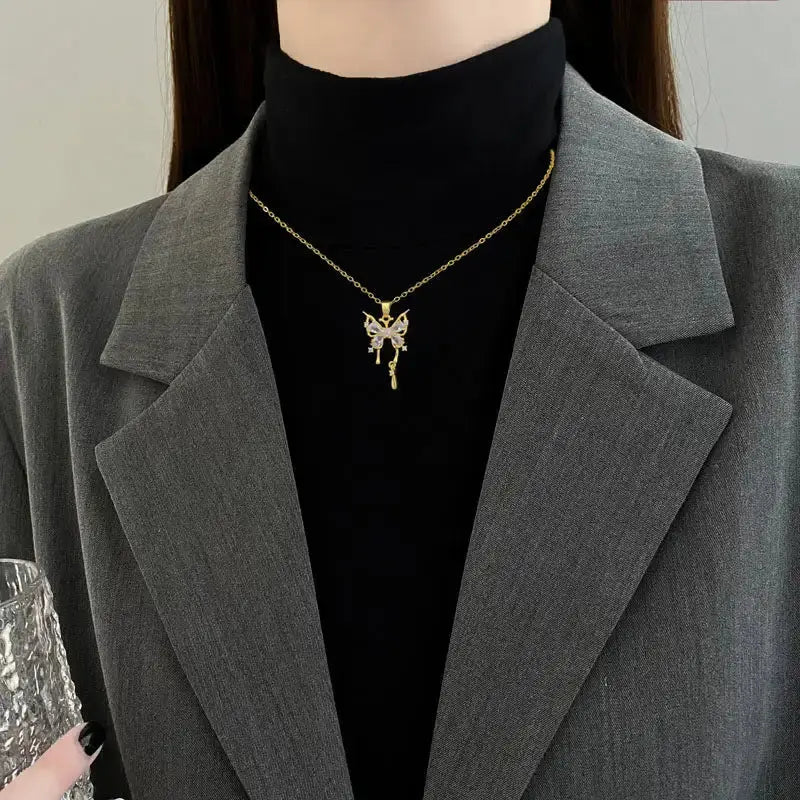 Titanium Steel Butterfly Drop Pendant Necklace Personality Lootquake LLC  Techno geeks