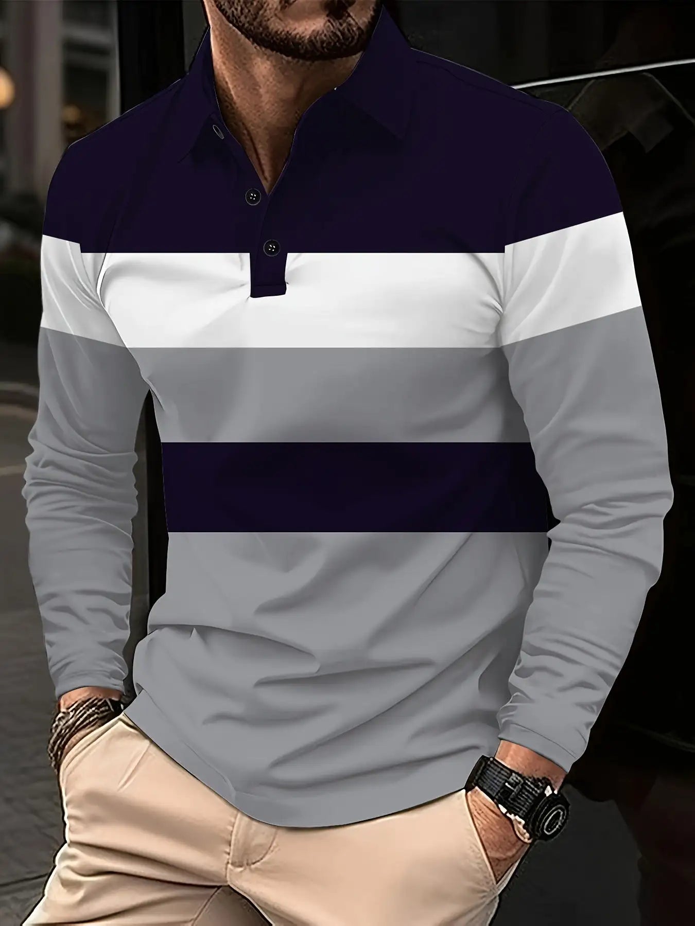 Men's Button Casual Slim Lapel 3D Printed Long Sleeve Lootquake LLC  Techno geeks