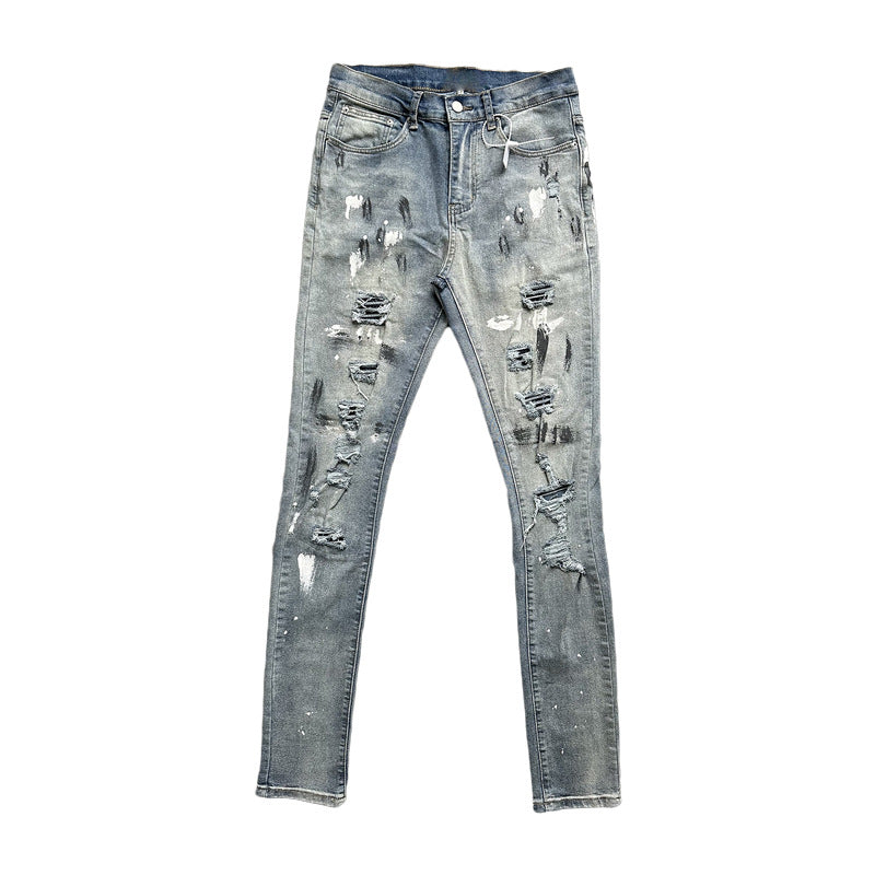 Handmade Splash-ink Blue Diamond Ripped Jeans Lootquake LLC  Techno geeks