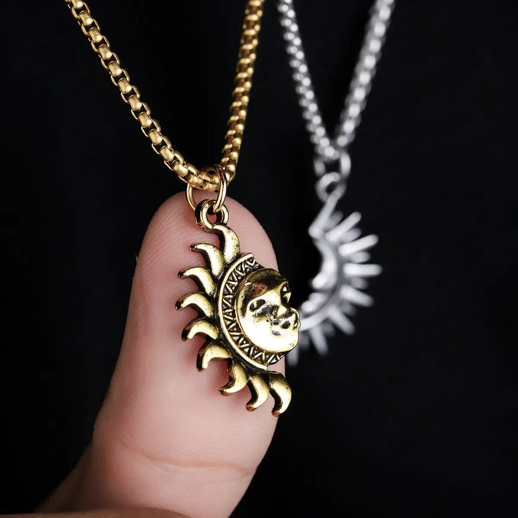 Sun And Moon Asymmetric Accessories Men's Titanium Steel Couple's High Sense Necklace Lootquake LLC  Techno geeks