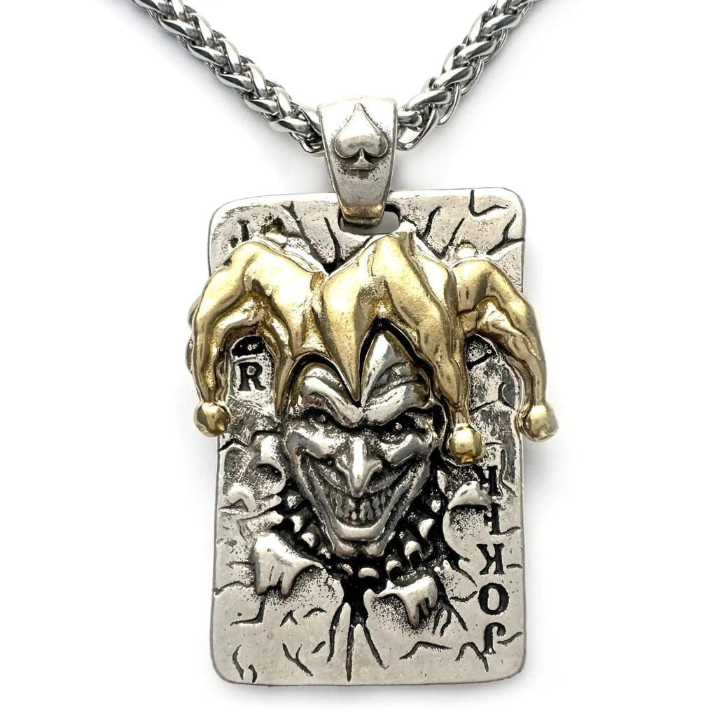 JWM Mens Silver Plated Brass Pendants Necklaces with 23.6" Stainless Steel Chain Pendants Necklaces for Men Women Exquisite Packaging (019-Poker Joker) Lootquake LLC  Techno geeks