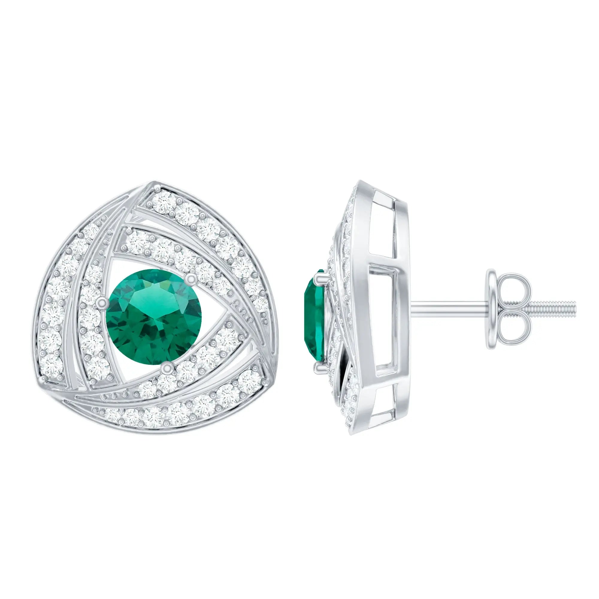1 Carat Lab Grown Emerald Triangle Stud Earrings in Sterling Silver Rosec Jewels  Techno geeks