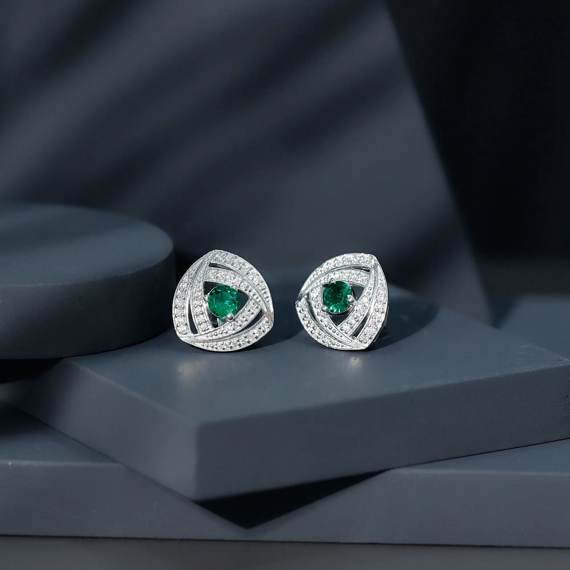 1 Carat Lab Grown Emerald Triangle Stud Earrings in Sterling Silver Rosec Jewels  Techno geeks