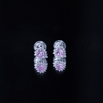 0.6 Carat Lab Grown Pink Sapphire Heart Stud Earrings with Diamond Halo - Techno geeks Rosec Jewels