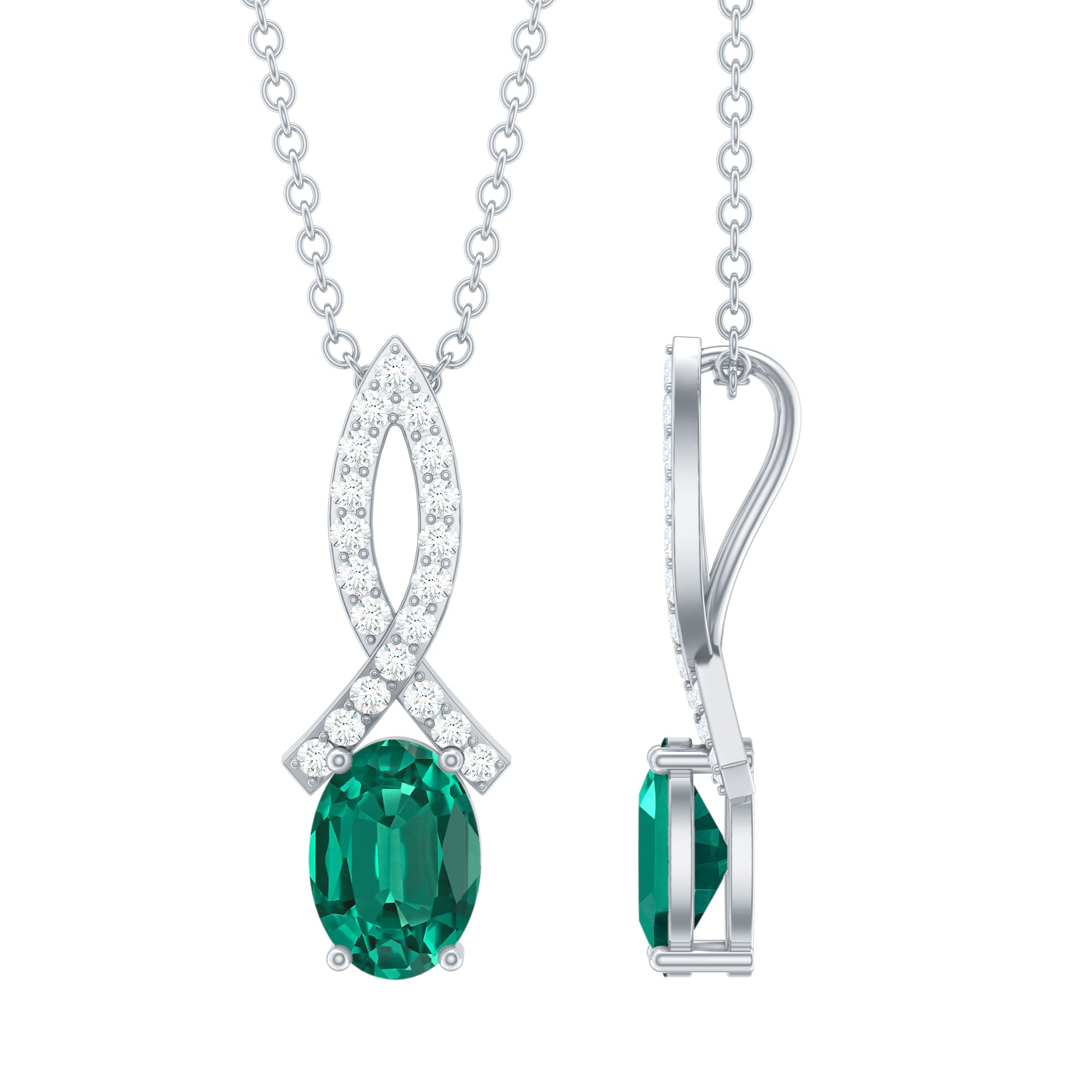 0.85 Carat Oval Lab Created Emerald Minimal Necklace with Chain Rosec Jewels  Techno geeks