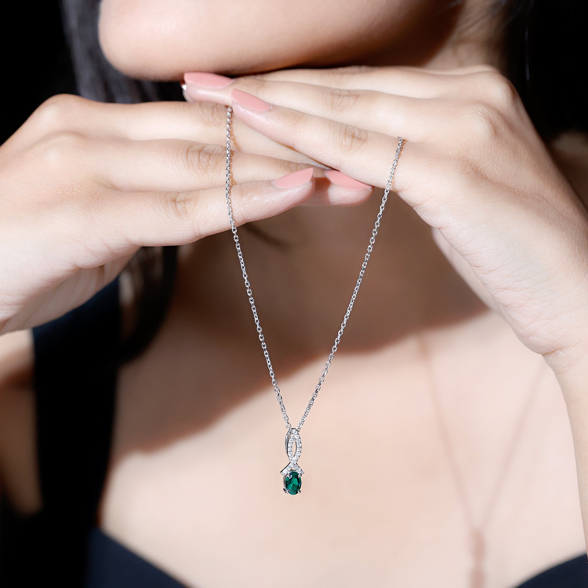 0.85 Carat Oval Lab Created Emerald Minimal Necklace with Chain Rosec Jewels  Techno geeks