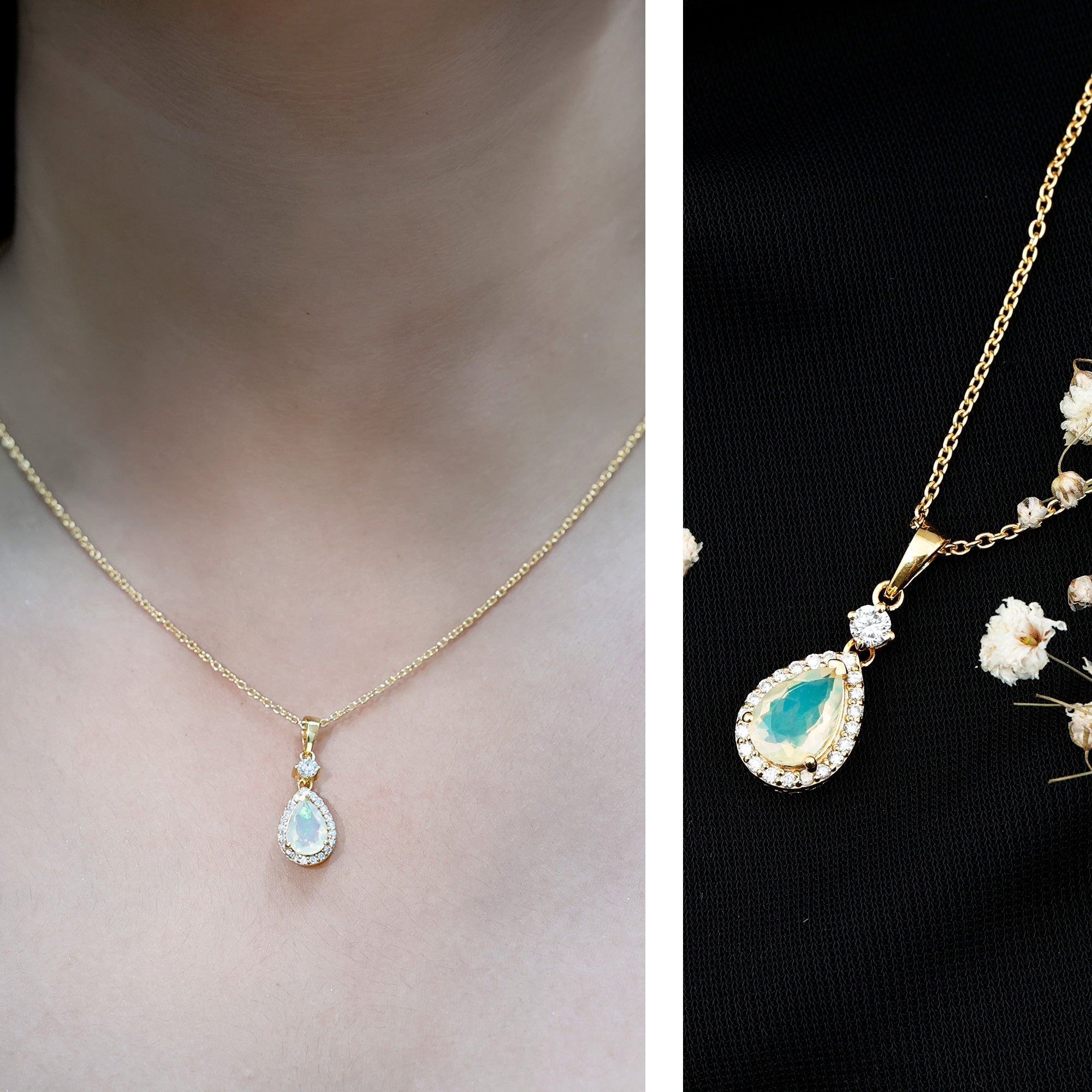 1 Carat Ethiopian Opal Teardrop Necklace with Diamond Halo Rosec Jewels  Techno geeks