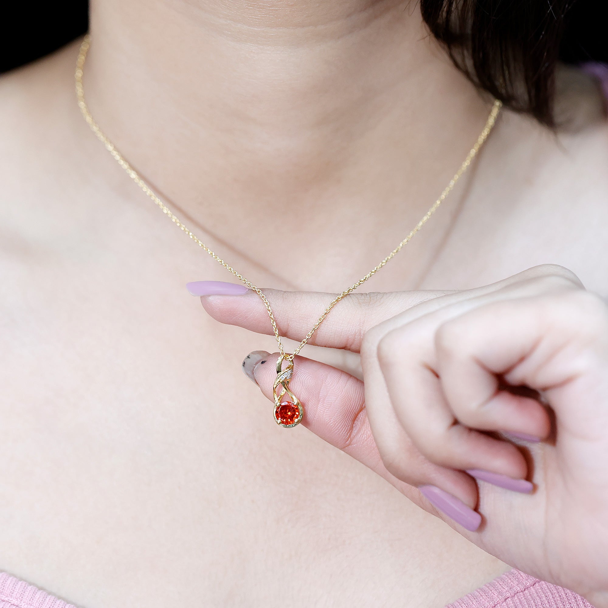 1 Carat Lab Grown Orange Sapphire Infinity Pendant Necklace with Diamond Rosec Jewels  Techno geeks