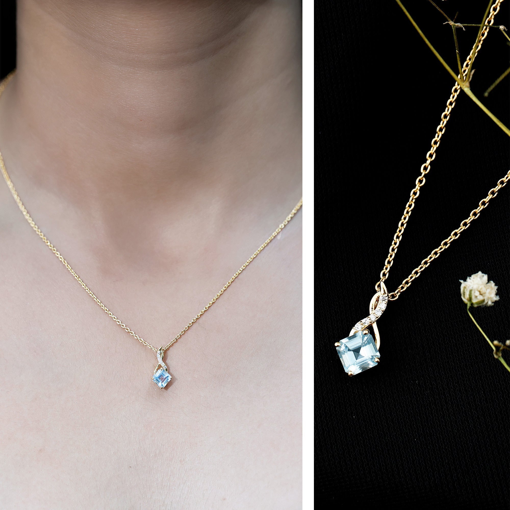 0.5 CT Cushion Cut Sky Blue Topaz Infinity Necklace with Silver Chain Rosec Jewels  Techno geeks