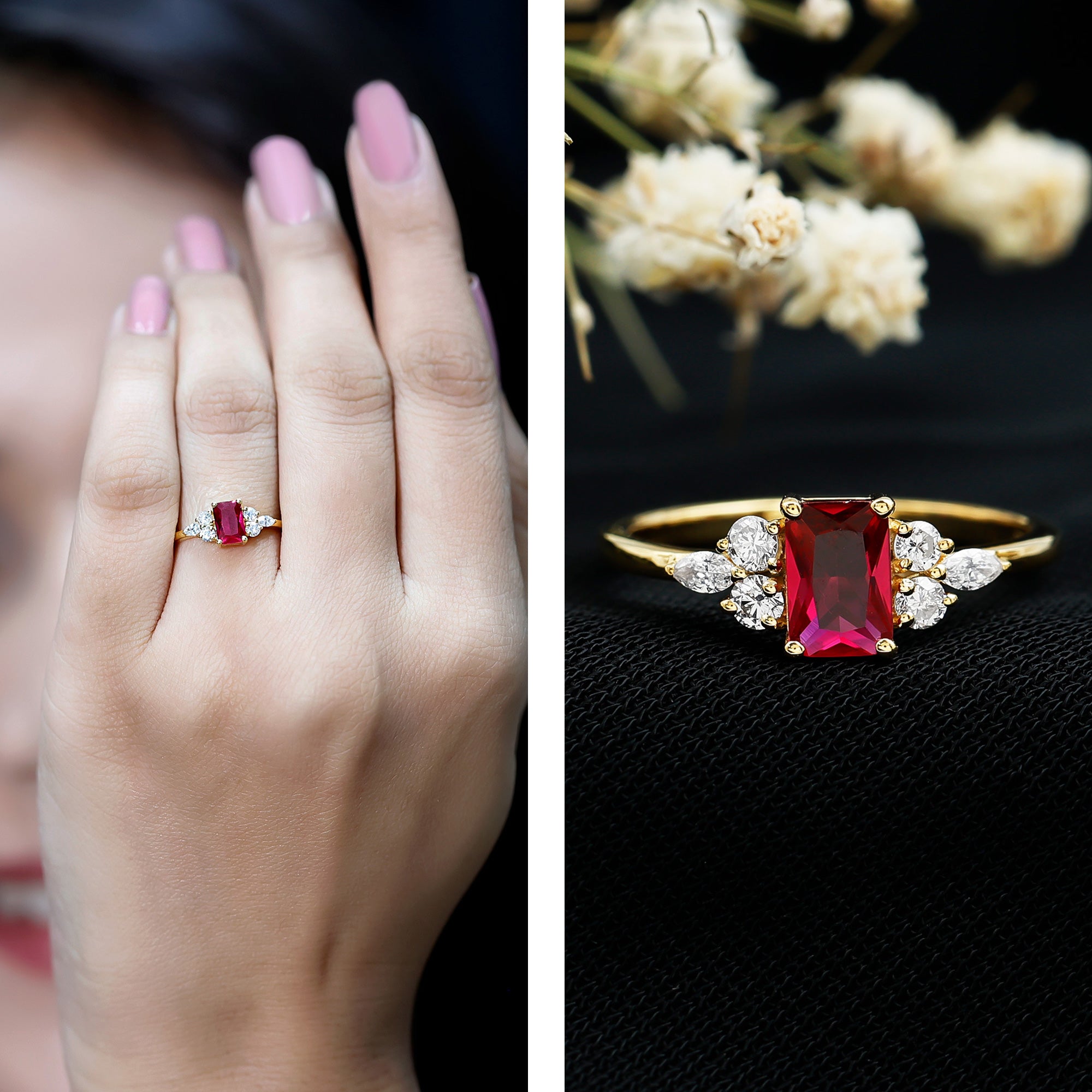 0.75 Carat Emerald Cut Lab Created Ruby and Diamond Promise Ring in Silver Rosec Jewels  Techno geeks