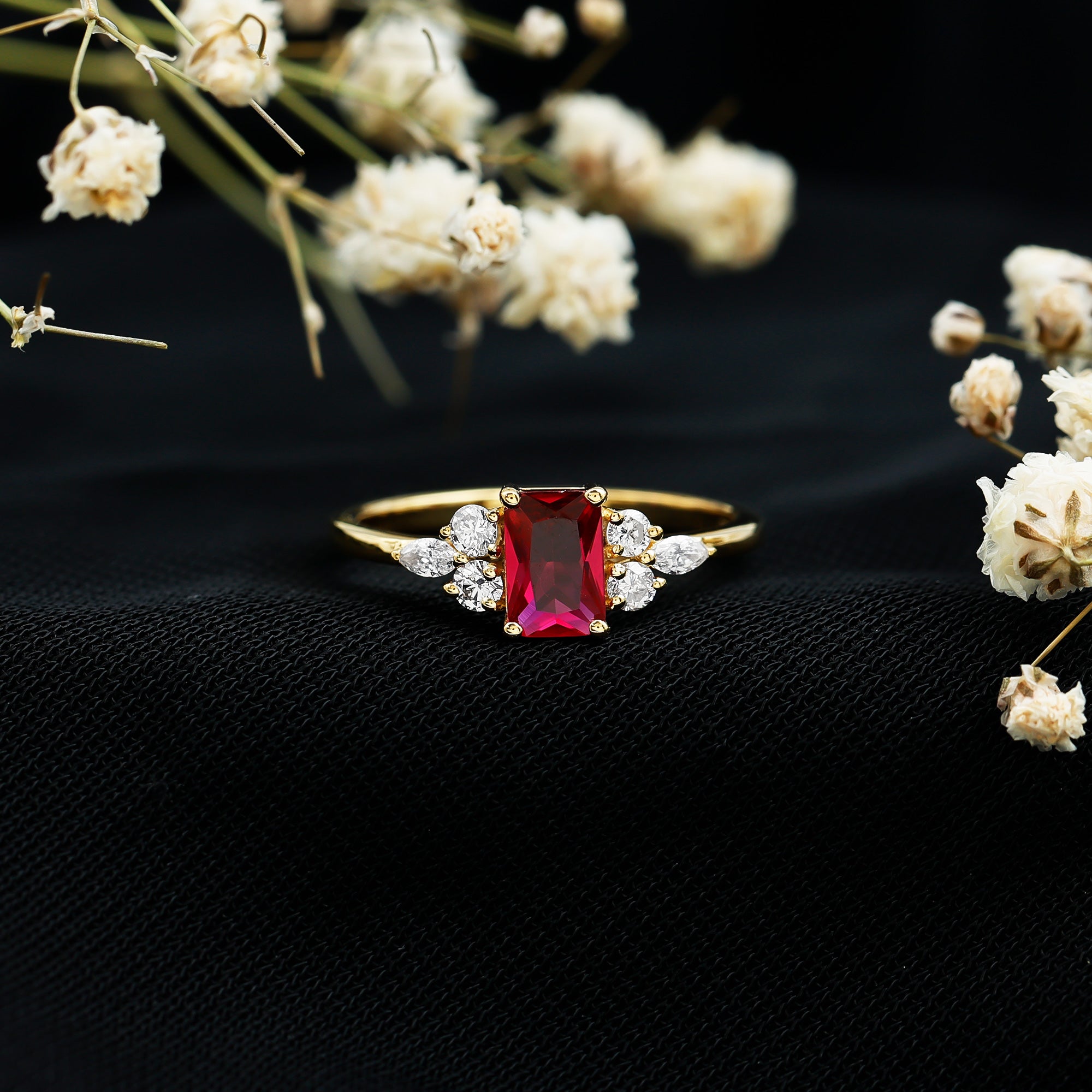 0.75 Carat Emerald Cut Lab Created Ruby and Diamond Promise Ring in Silver Rosec Jewels  Techno geeks