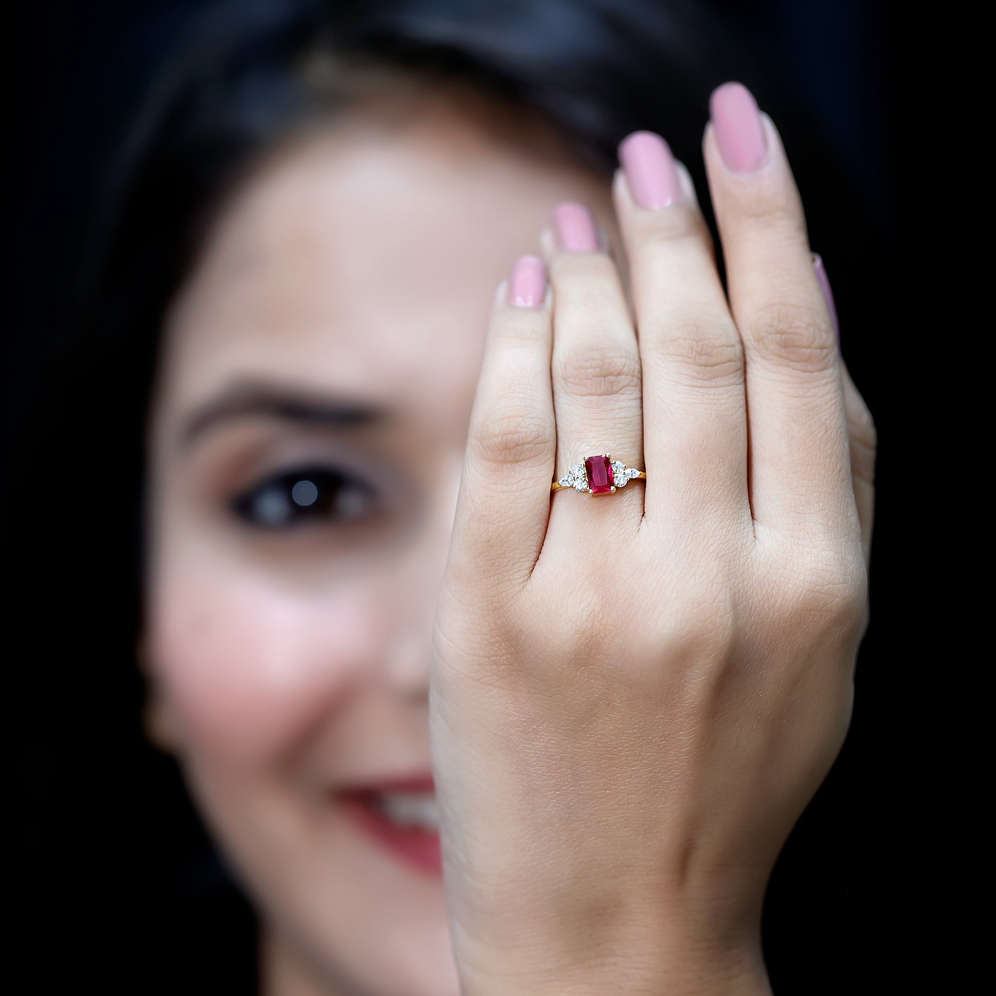 0.75 Carat Emerald Cut Lab Created Ruby and Diamond Promise Ring in Silver Rosec Jewels  Techno geeks