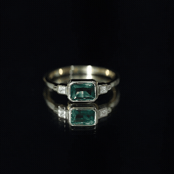 1 Carat Lab Grown Emerald 3 Stone Engagement Ring with Diamond in East West Style - Techno geeks Rosec Jewels