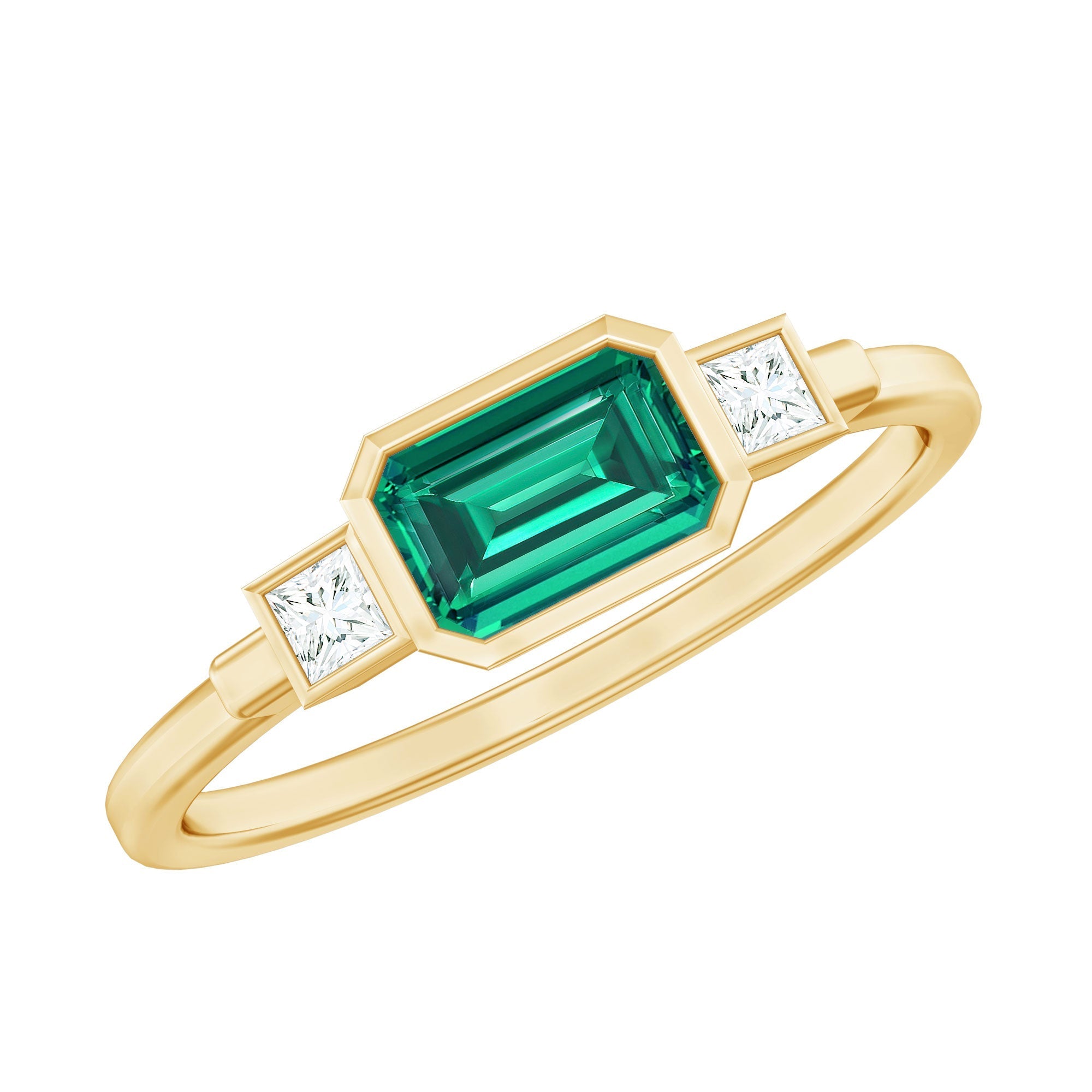 1 Carat Lab Grown Emerald 3 Stone Engagement Ring with Diamond in East West Style Rosec Jewels  Techno geeks